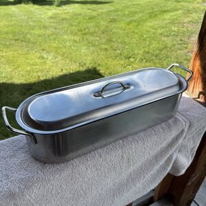 Stainless Steel Fish Poacher Poaching Pan w/Lid & Removable Rack 20” x 6.5”